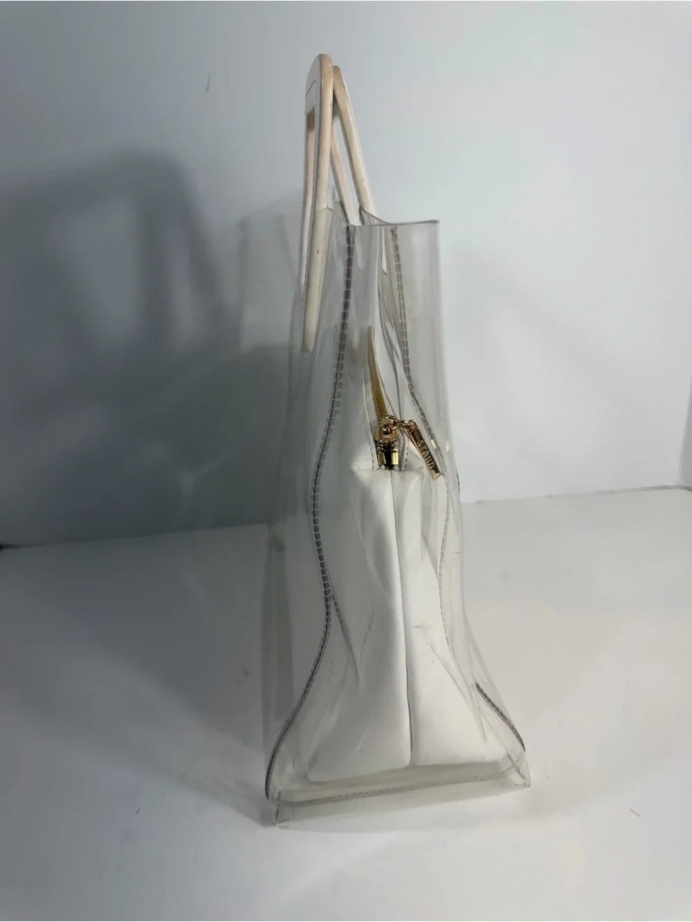 STAUD Shirley Clear PVC Tote Bag White Zip Pouch Insert Transparent Beach Bag